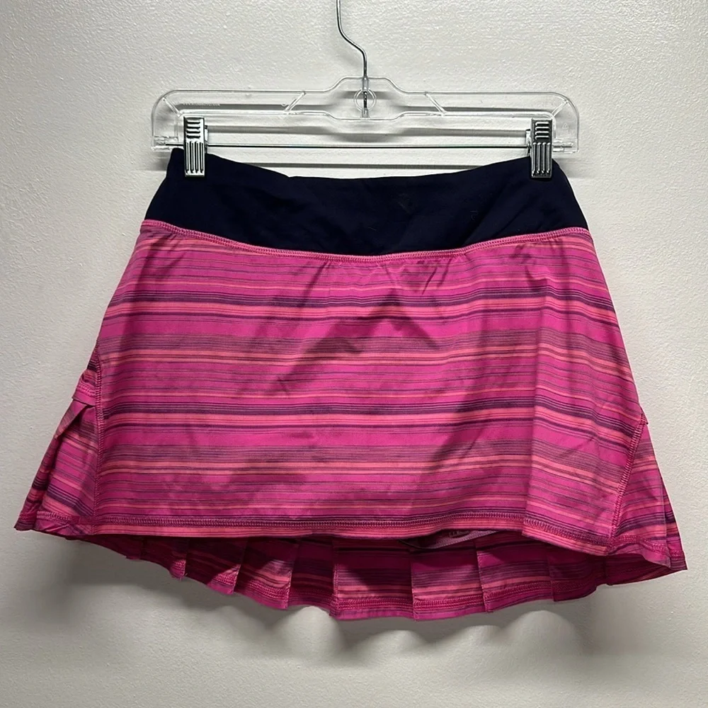 Lululemon Run: Pace Setter Skirt Elevation Stripe Pow Pink / Deep Indigo Size 6